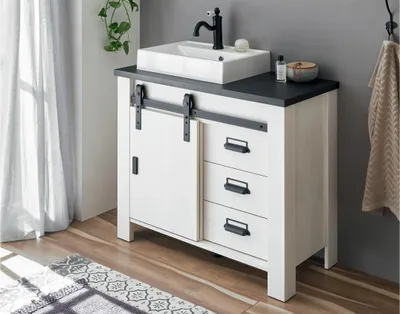 Produktbild von Waschbeckenunterschrank Sherwood 45 Pinie weiß anthrazit 95 cm