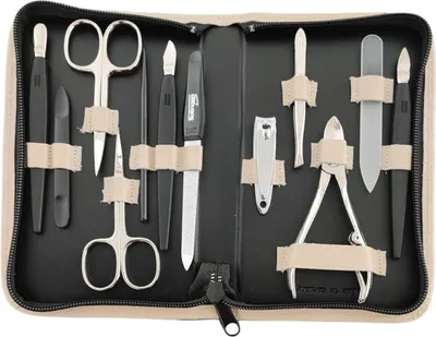 Produktbild von 12teiliges Solingen* Maniküre Set mit Leder-Etui Nagelpflege, Beige