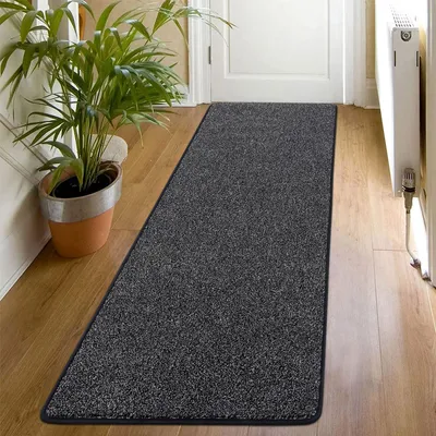 Produktbild von Teppich Läufer 60x180 cm rutschfest für Küche, Flur, Wohnzimmer, Schwarz Grau