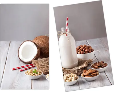 Produktbild von Spritzschutz Herdabdeckplatte Schneidebrett aus Glas Milch und Kokosnuss 2-Teilig (60x52cm)