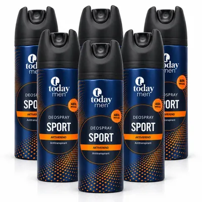 Produktbild von today men Deospray Sport Antitranspirant für Herren – 48h Schutz –200 ml( 6 Pack), KI-generiertes Bild