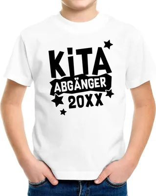 Produktbild von Kinder T-Shirt Jungen Kita personalisiert mit Jahreszahl Abschied Kindergarten Geschenk Schulanfang Moonworks® Jungs weiß 122-128 (7-8 Jahre)