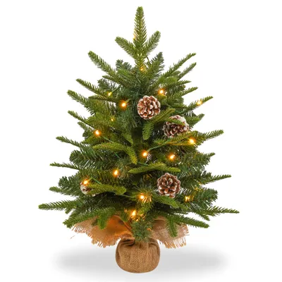 Obrázok produktu pre XINZI 60 cm umelý vianočný stromček - stolový vianočný stromček, s 30 teplými bielymi LED diódami, batériovým boxom a základňou, PE+PVC šiška, vianočná dekorácia