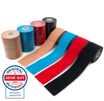 Productafbeelding van axion® kinesiotape, 12 stuks, zelfklevend - waterbestendige tape, 4 kleuren, fysiotherapie tape, sporttape, voor uw fysiotherapie