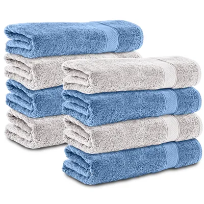 Produktbild von Komfortec 8er Handtücher 50x100 cm Set aus 100% Baumwolle, 470g/m², Frottee, Weich, Silber/Hellblau
