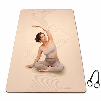 Obrázek produktu pro Yogamata FunLife, extra široká, 183 × 80 cm, tloušťka 8 mm, z TPE, protiskluzová, s popruhem pro přenášení, vhodná pro jógu, pilates a cvičení, barva: béžová