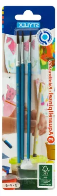 Produktbild von Pinsel-Set mit 3 Aquarellpinseln in den Größen 2, 4 und 6, zum Malen mit Aquarell-, Acryl- und Wasserfarben, ideal auch für die Schule