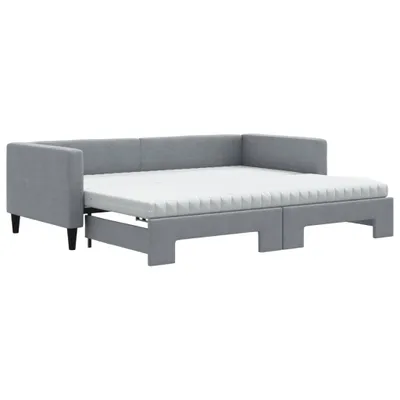 Productafbeelding van vidaXL Dagbed met uittrekbare functie, inclusief matras, lichtgrijs, 90x190 cm, stof