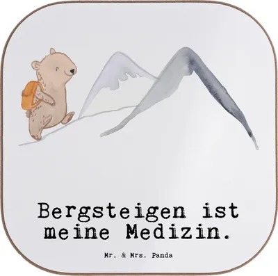 Produktbild von Mr. & Mrs. Panda Untersetzer für Gläser Bär Bergsteigen - Weiß - Geschenk, Tassen, Bergsport, Tischschoner, Tassenuntersetzer, Wandern, Tischuntersetzer, Coaster