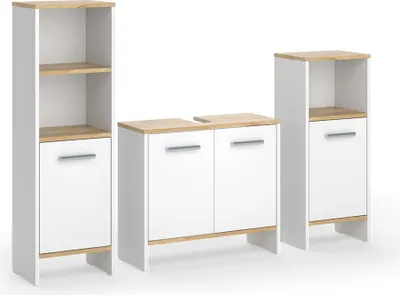 Produktbild von Badmöbel-Set Vicco Karli Weiß/Goldkraft Eiche 3-teilig, Model 55500