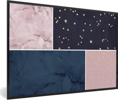 Produktbild von MuchoWow® Gerahmtes Poster Marmor - Blau - Rosa 90x60 cm - Poster mit Schwarzem Bilderrahmen Wandposter Rahmen Foto Bilder - Fotorahmen - Foto-Plakat