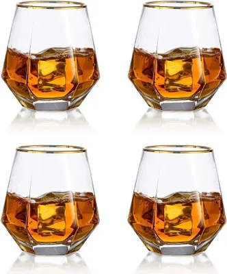 Immagine prodotto di Set di 4 bicchieri da whisky - bicchiere tumbler da 300 ml per acqua/succo - bicchieri moderni per bourbon/rum - tumbler da bar