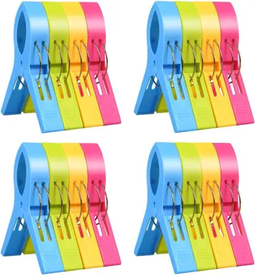 Produktbild von Jormftte Wäscheklammern, 16 Stück, Kunststoff, bunt, XXL, starkes Greifen, schonend für Textilien, für Strandtücher, Handtücher, Kinderwagen, Bettlaken, Steppdecken, Wäscheleinen, 12 x 2 x 8,5 cm