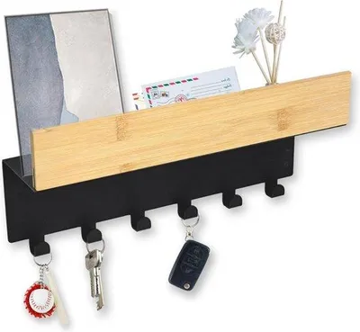 Produktbild von Famanu Schlüsselhalter mit Ablage - Schwarz und Holzfarbe