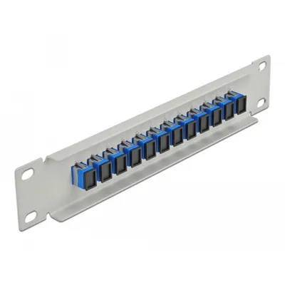 Produktbild von DeLOCK 10″ LWL Patchpanel 12 Port SC Simplex blau 1 HE grau, Faser, SC, Blau, Grau, Metall, Rackeinbau, 1U