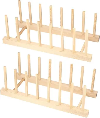 Produktbild von PolkaHome® 2er Set Geschirrablage Holz Tellerständer Trockengestell mit 7 Fächern für Teller, Tassen, Bücher – 32x13x11 cm