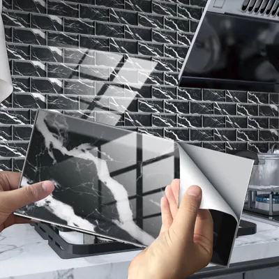 Produktbild von COOL-i ® Fliesenaufkleber, 12 Stück 3D Fliesenaufkleber, 20 x 10 cm Selbstklebende Wandaufkleber Granit PVC Fliesenfolie DIY Deko für Fliesen, Küche, Bad, Holzoberflächen und Treppen