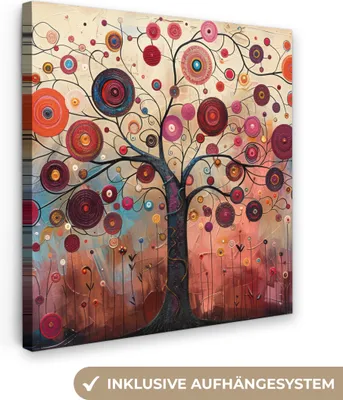 Zdjęcie produktu dla MuchoWow® - Obraz na płótnie - Drzewo - Fioletowy - Abstrakcja - sztuka, dekoracja ścienna, obrazy do salonu, 90x90cm