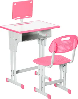 Immagine prodotto di HOMCOM Banco Scuola con Sedia ad Altezza Regolabile per Bambini 6-12 Anni, Acciaio e MDF, Rosa