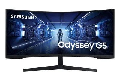 A curved Samsung Odyssey G5 gaming monitor on a white background.