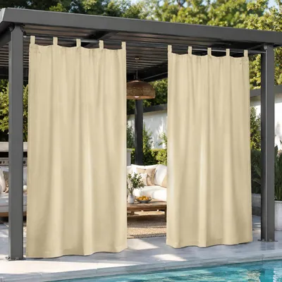 Produktbild von Outdoor Vorhänge Blickdicht Vorhang Wetterfest Sonnenschutz Gardinen mit Abnehmbaren Schlaufen für Balkon Pavillon, 2 Stück, Beige, B132xH274cm