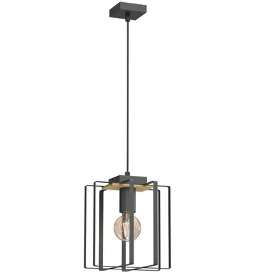 Obrázok produktu pre Závesná lampa Kortez, čierna matná – svetlé drevo, 1xE27x15W, kov, rozmery: 110x22x22 cm, IP20, Luminex