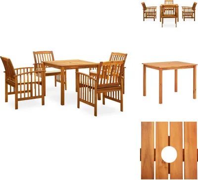Image de vidaXL Ensemble de jardin 5 pièces avec coussins en bois massif d'acacia - Ensemble de meubles de jardin