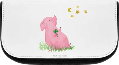 Produktbild von Mr. & Mrs. Panda kosmetiktäschchen Schwein Glück - Weiß - Geschenk, Schweinchen, Organizer, Necessaire, Kosmetiktasche, Lustige Sprüche, Motivation, Kulturbeutel, Ziele