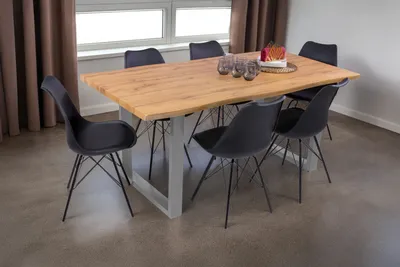 Produktbild von Esstisch Baumkante Holz-Optik Wildeiche 180 x 90 U-Gestell silber JOSY