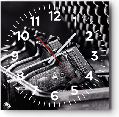 Produktbild von Wanduhr - Quadrat - Glasuhr - Waffe Waffe Kugel - 30x30cm - Schleichendes Uhrwerk - Lautlos - zum Aufhängen bereit - Dekoration Modern - Wanddekoration aus Glas - C4AC30x30-4004