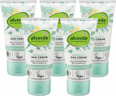 Produktbild von 5 x  alverde Naturkosmetik - Gesichtscreme Bio-Hamamelis & Bio-Kamille Sensitiv 24h  (5 x 50 ml)