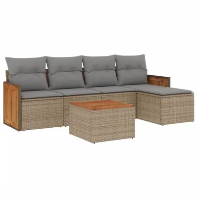 Produktbild von vidaXL 6-tlg. Garten-Sofagarnitur mit Kissen Beige Poly Rattan