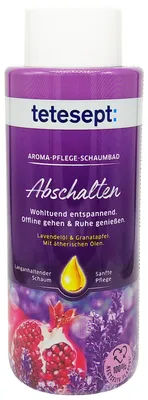 Produktbild von tetesept Schaumbad ABSCHALTEN 500ml mit Lavendel-Öl + Granatapfel + Meersalz