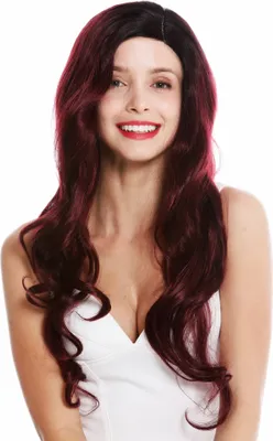 Produktbild von WIG ME UP Perücke Teil-Mono Scheitel Lace-Front lang gewellt Ombre Schwarz Rot gesträhnt VK-24-MF-952YS1B