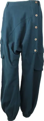 Produktbild von Uni Haremshose - Pumphose - Sarouel mit Knopfleiste - Yogi Pants - Cargohose - petrol L/XL