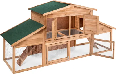 Produktbild von Dvojposchodová búda pre malé zvieratá XXL s odpočívadlom 226x77x95,5 cm - hnedá