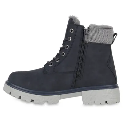 Produktbild von VAN HILL Damen Warm Gefütterte Worker Boots Stiefeletten Bequeme Schuhe 841423, Farbe: Dunkelblau, Größe: 36