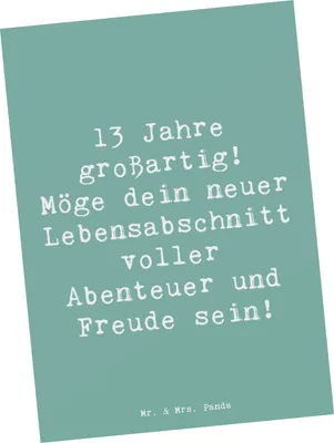 Produktbild von Mr. & Mrs. Panda Postkarte Spruch 13. Geburtstag Freude - Meeresbrise - Geschenk, Grußkarte, Teenager-Zeit, Fotokarte, Happy Birthday, Jubiläum, Ansichtskarte, bildkarte