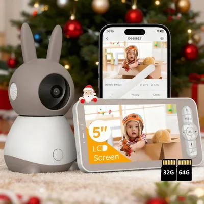 Produktbild von Babyphone with Camera 2K/3MP 5" WLAN Video Babyfon with App IR Nachtsicht PTZ 360° Weinging/Bewegungs-Erkennung AI-Tracking Bereich Alarme mit 32G&64G
