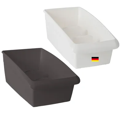 Produktbild von Novaliv 2er Set Kosmetik Organizer klein Schubladen Organizer Badezimmer - 25 x 12 cm WEISS & ANTHRAZIT GRAU Make-up Pinselhalter – für Schminkpinsel Eyeliner Lippenstift Lipgloss Kosmetikpinsel