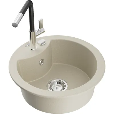 Zdjęcie produktu dla Mexen Diego zlewozmywak granitowy 1-komorowy z baterią kuchenną Flora, beżowy - 6512-69-670401-07