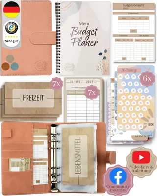 Produktbild von BeginnerBudget® Budget Planner Deutsch – Sparbuch & Haushaltsbuch, 144 Seiten, Umschlagmethode, Spar-Challenges, A6 Ringbuch, veganes Wildleder, Rosa