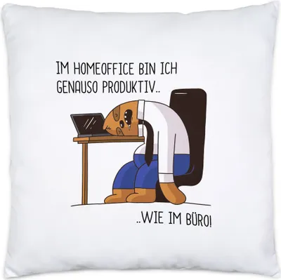 Produktbild von Homeoffice Produktiv Kissen inkl. Füllung Lustig Spruch Ironie Faultier Geschenk Bürokollegen Lockdown