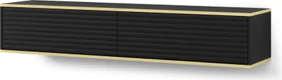 Obrázek produktu pro Závěsná TV skříňka Subi 180 cm BLACK MATT- Moderní TV skříňka s frézovaným čelem MDF - Nízká skříňka se 2 dvířky do obývacího pokoje