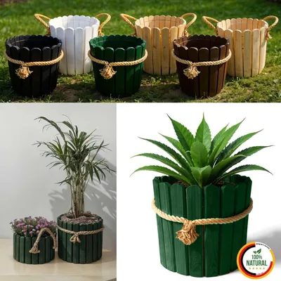 Obrázek produktu pro Floranica kulatý květináč 30 x 30 cm z borovicového dřeva, zelený, květináč pro dům i zahradu