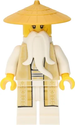 A LEGO minifigure of Sensei Wu from Ninjago.