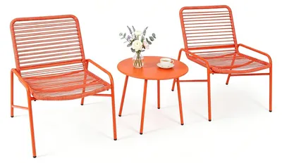 Produktbild von KOMFOTTEU Polyrattan Gartenmöbel Set, 3-teilig Bistroset Sitzgruppe mit 2 Stühle und Couchtisch, Wetterfestes Balkonmöbel für 2 Personen, wetterfest Gartenmöbel für Garten, Balkon & Terrasse, Orange