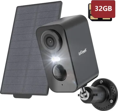 Produktbild von 2K Überwachungskamera Aussen Wlan Akku mit Solarpanel, Farbnachtsicht mit PIR, Zwei-Wege-Audio, Fernüberwachung, Präziser Alarm, 32GB