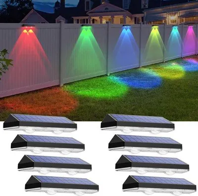 Image de Guirlande lumineuse solaire d'extérieur - Blanc chaud et 6 couleurs RVB, du crépuscule au lever du soleil, éclairage d'extérieur, étanche IP65, éclairage de jardin pour l'extérieur/le balcon/les escaliers/les murs (lot de 8)