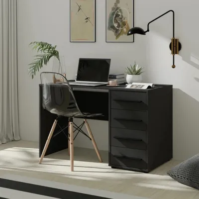 Productafbeelding van Modena Bureau 120x60 cm – Stabiel bureau met ruime lade, minimalistisch design, ideaal voor werk, studie en computergebruik (zwart)